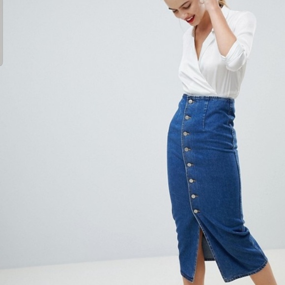 ASOS Dresses & Skirts - New ASOS denim midi skirt w/buttons size US 4